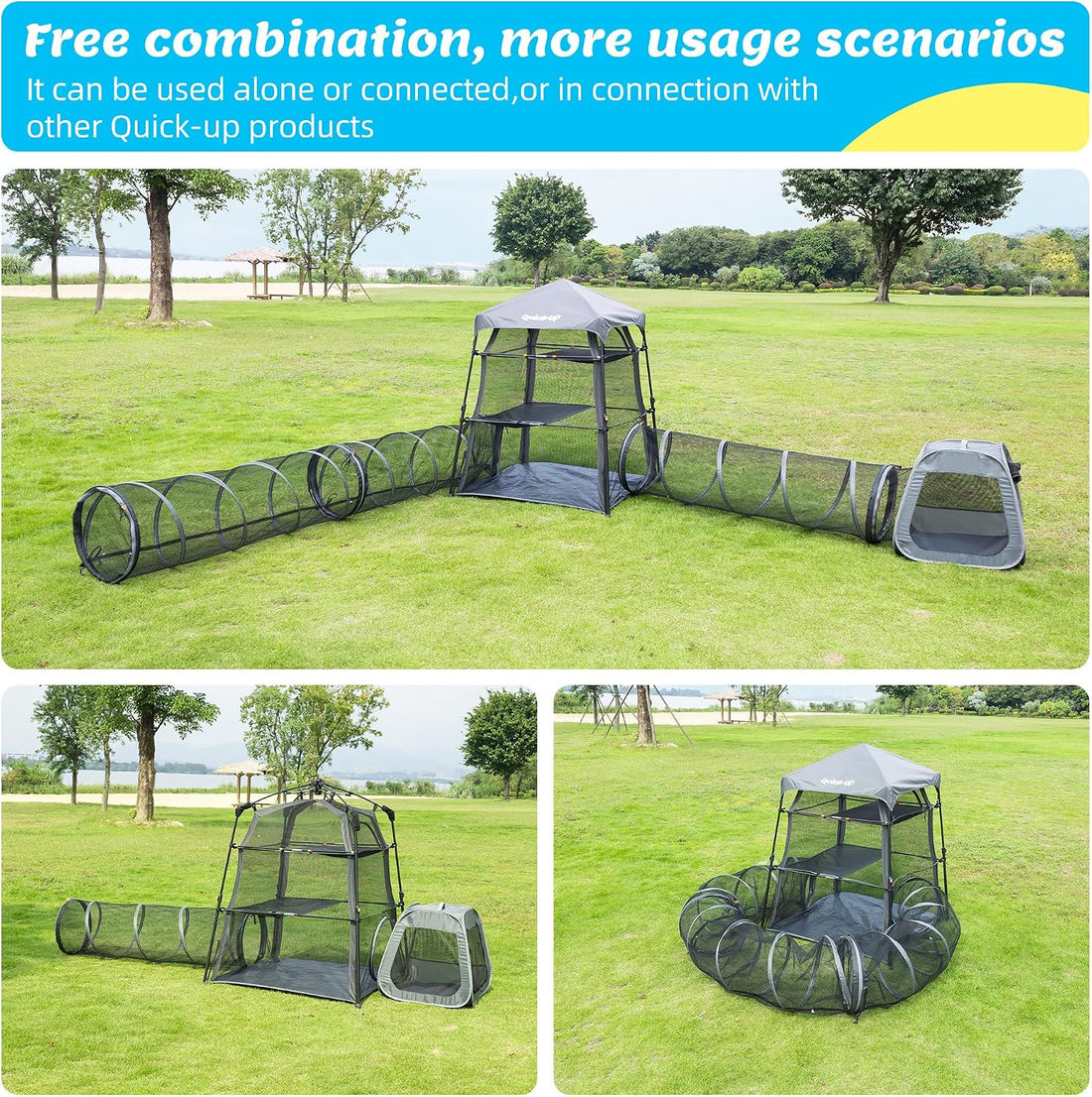 3 in 1 Portable Cat Enclosures with Tunnel & Cat House