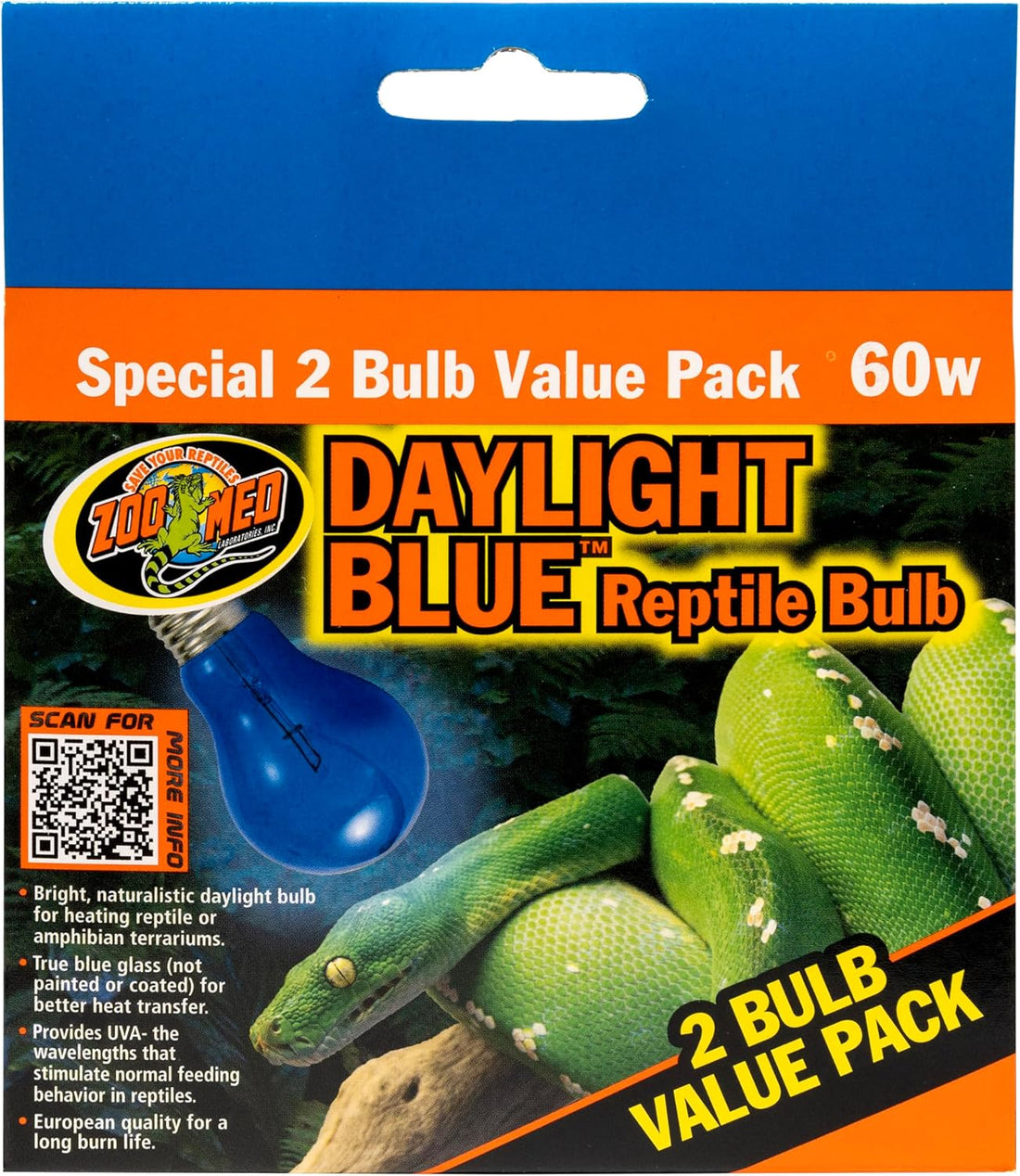 Zoo Med Daylight Blue Reptile Bulb - 60 Watt 2 Bulb Value Pack