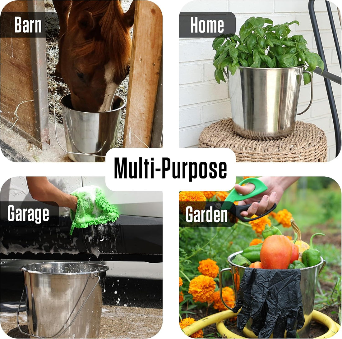 Grip Stainless Steel Bucket- Great for Pets, Cleaning, Food Prep