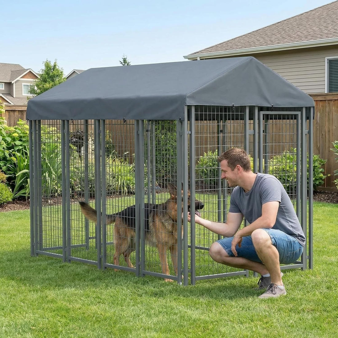 Dog Kennel Cover Replaceable Top Cover 10' x 5' Gray(Top Cover Only)