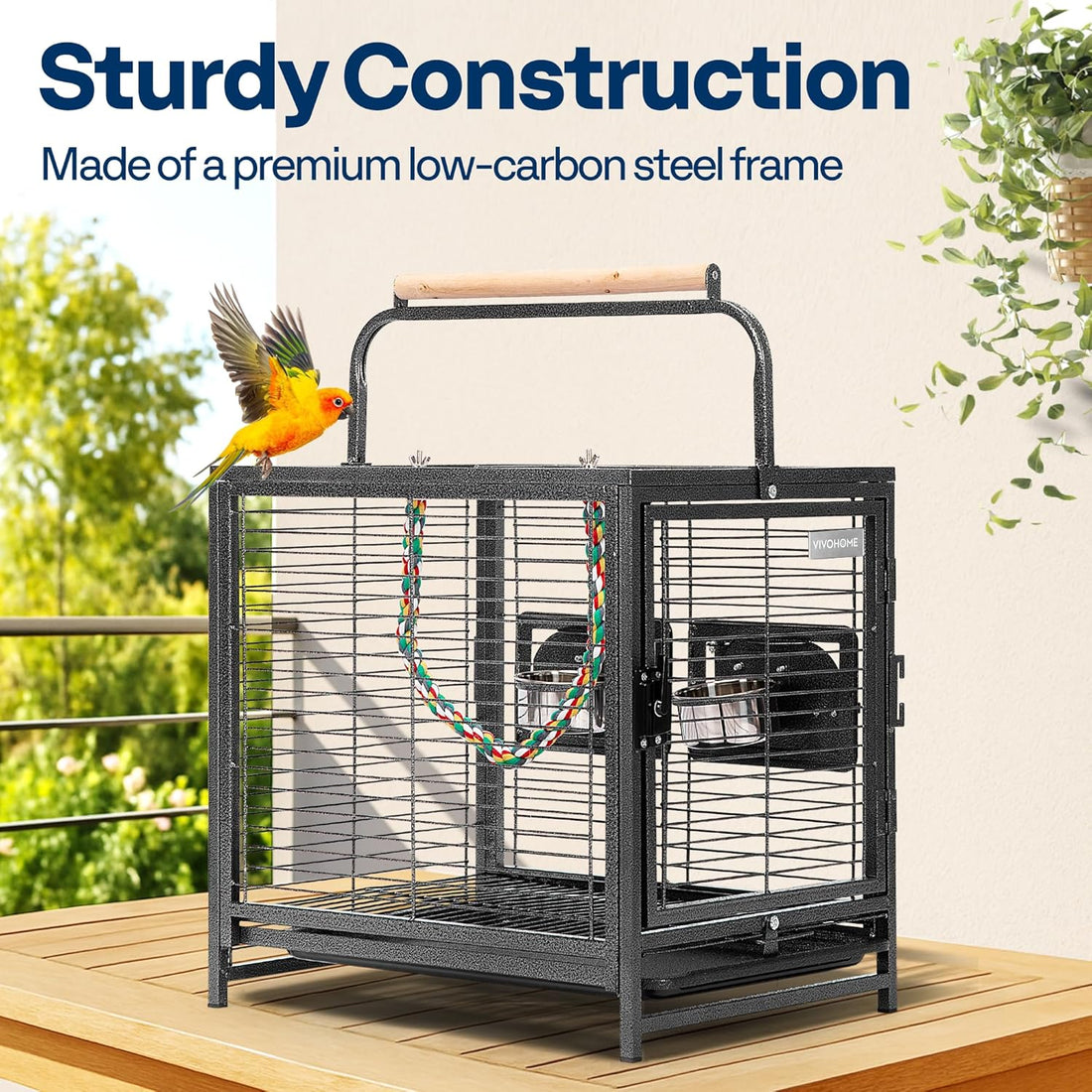 VIVOHOME 19 Inch Wrought Iron Bird Travel Carrier Cage for Parrots