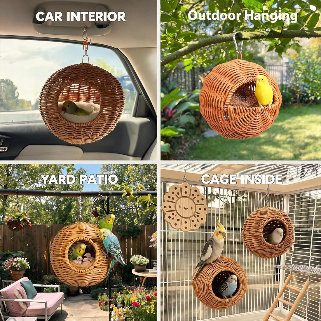 Bird Nest for Cage, Hanging Rattan Parakeet Nest,Washable Breathable