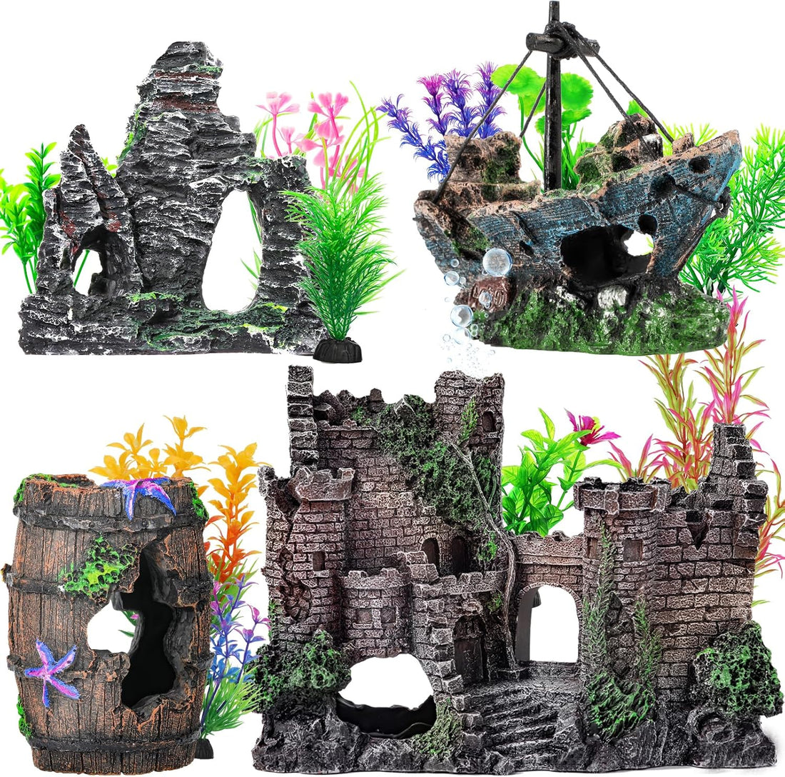 CousDUoBe 14 Pcs Aquarium Decorations Large Kit,Castle Fish Tank