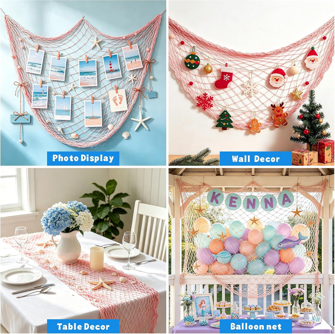 2PCS Fish Net Decorations, Nautical Netting for Beach Décor
