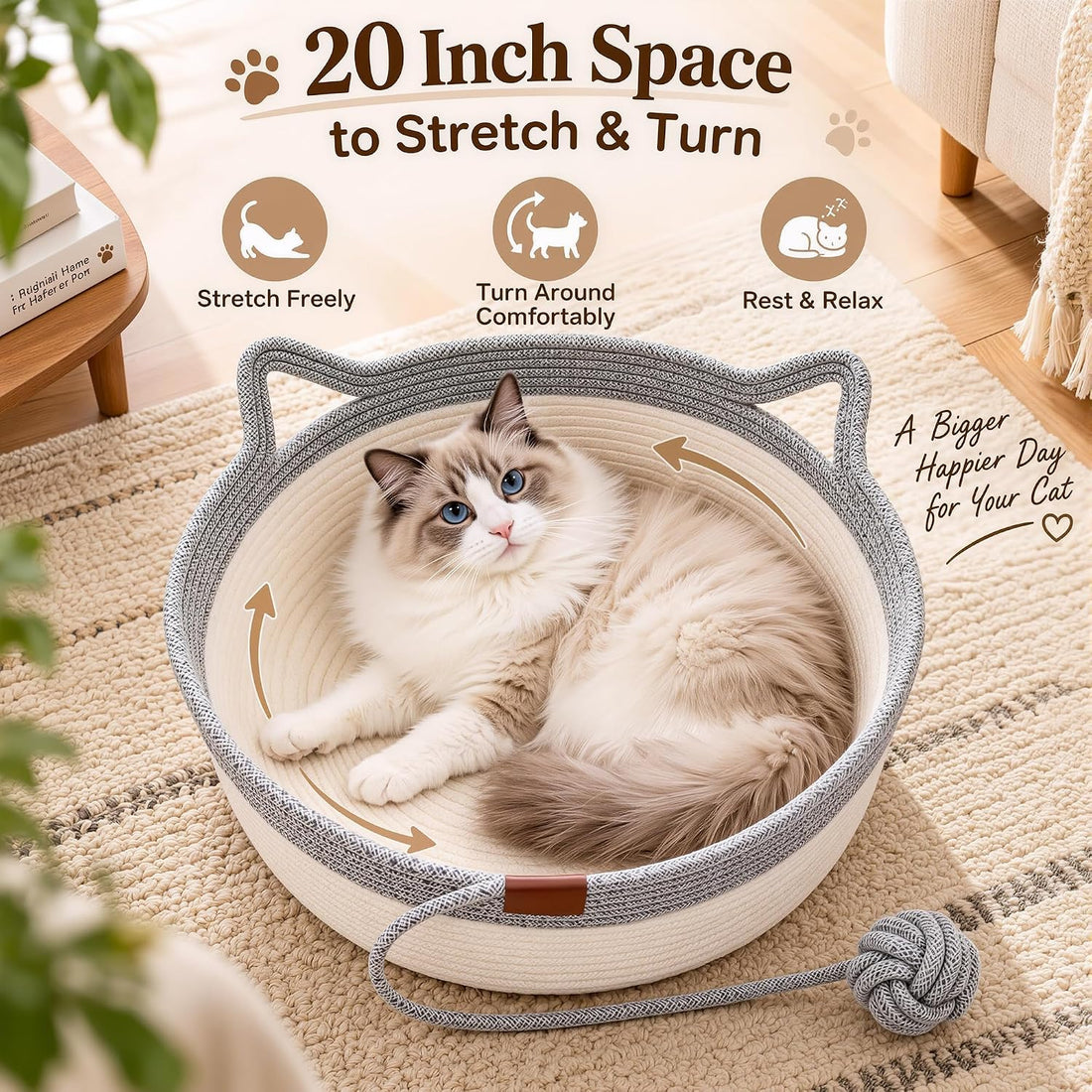 Large Instinct Basket for Cats: 20 Inch Space to Stretch & Turn