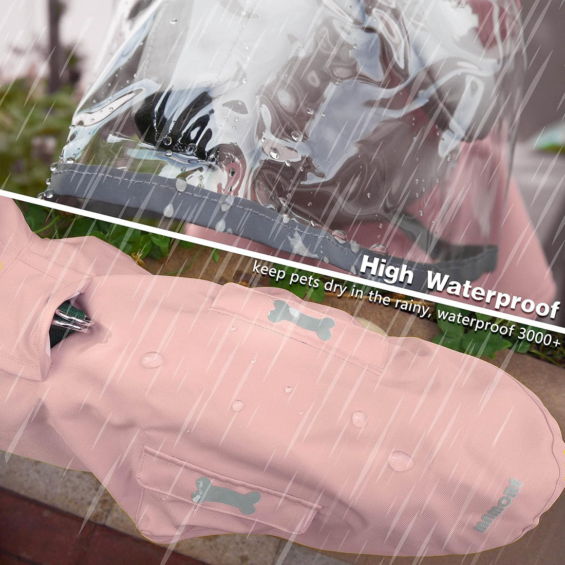 MAMORE Dog Raincoat Waterproof Reflective Adjustable Pet Rain Jacket