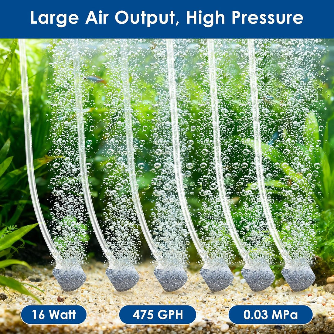 AquaMiracle Quiet Aquarium Air Pump Adjustable Airflow 200/317/475GPH