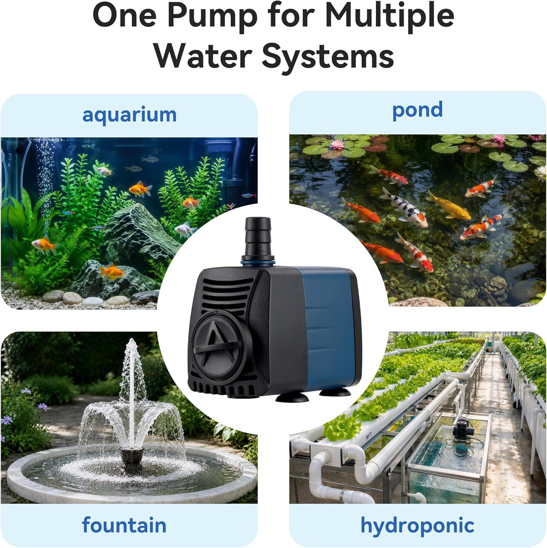 210GPH Submersible Water Pump, Quiet Aquarium Pond Fountain Pump