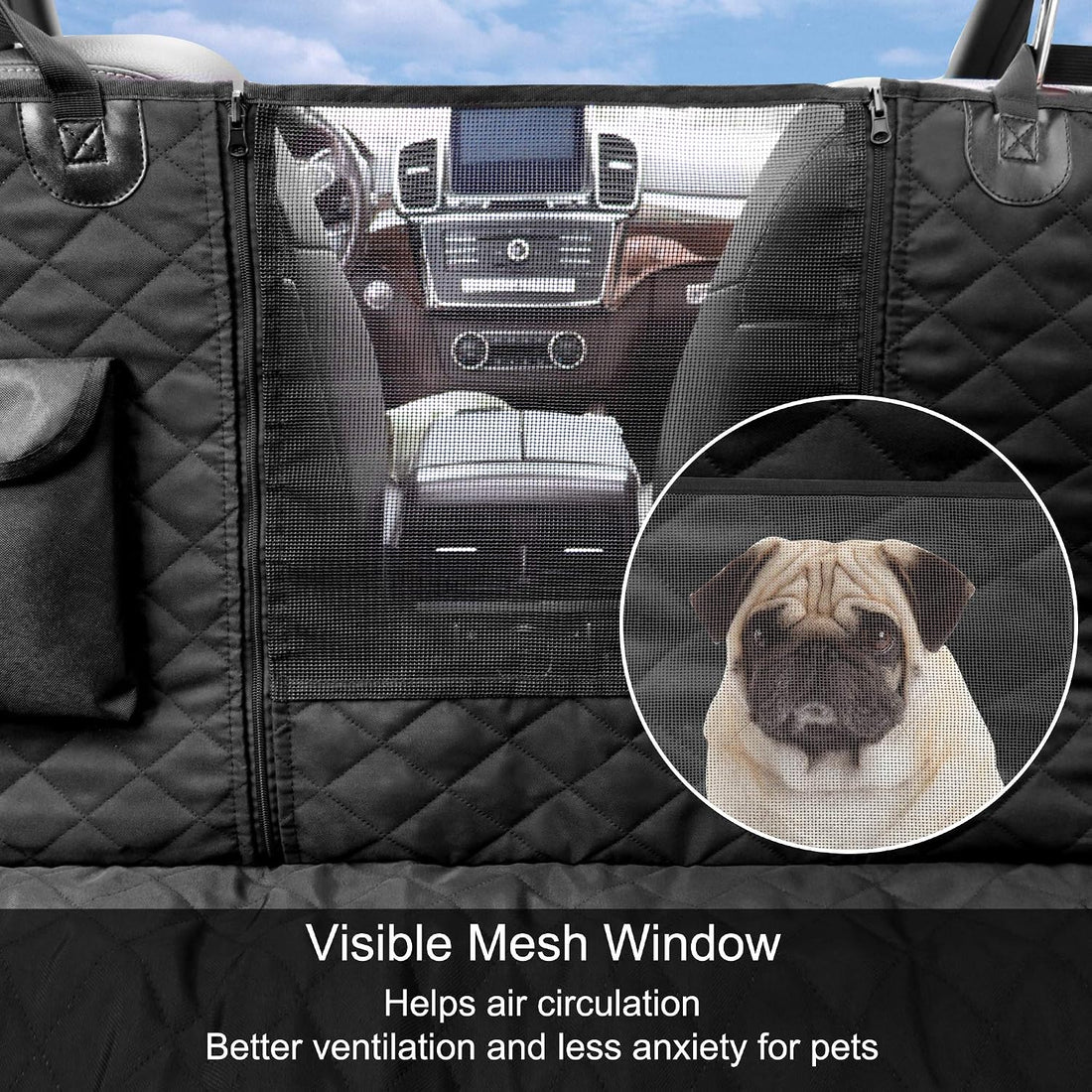 Femuar Dog Car Seat Cover with Storage Pockets Mesh Visual Window