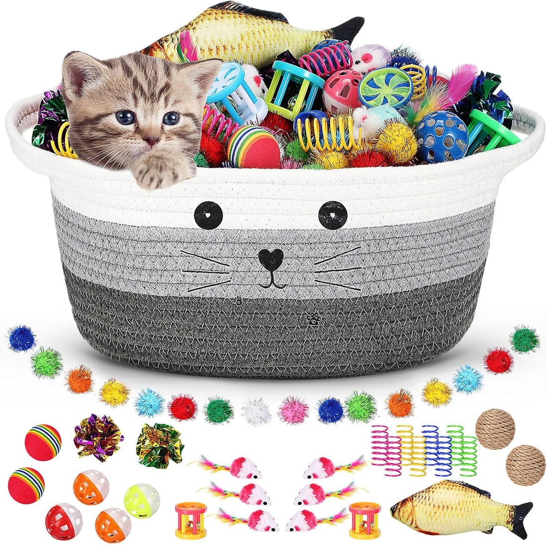 Zopeal 58 Pcs Cat Toy Set with Storage Basket Indoor