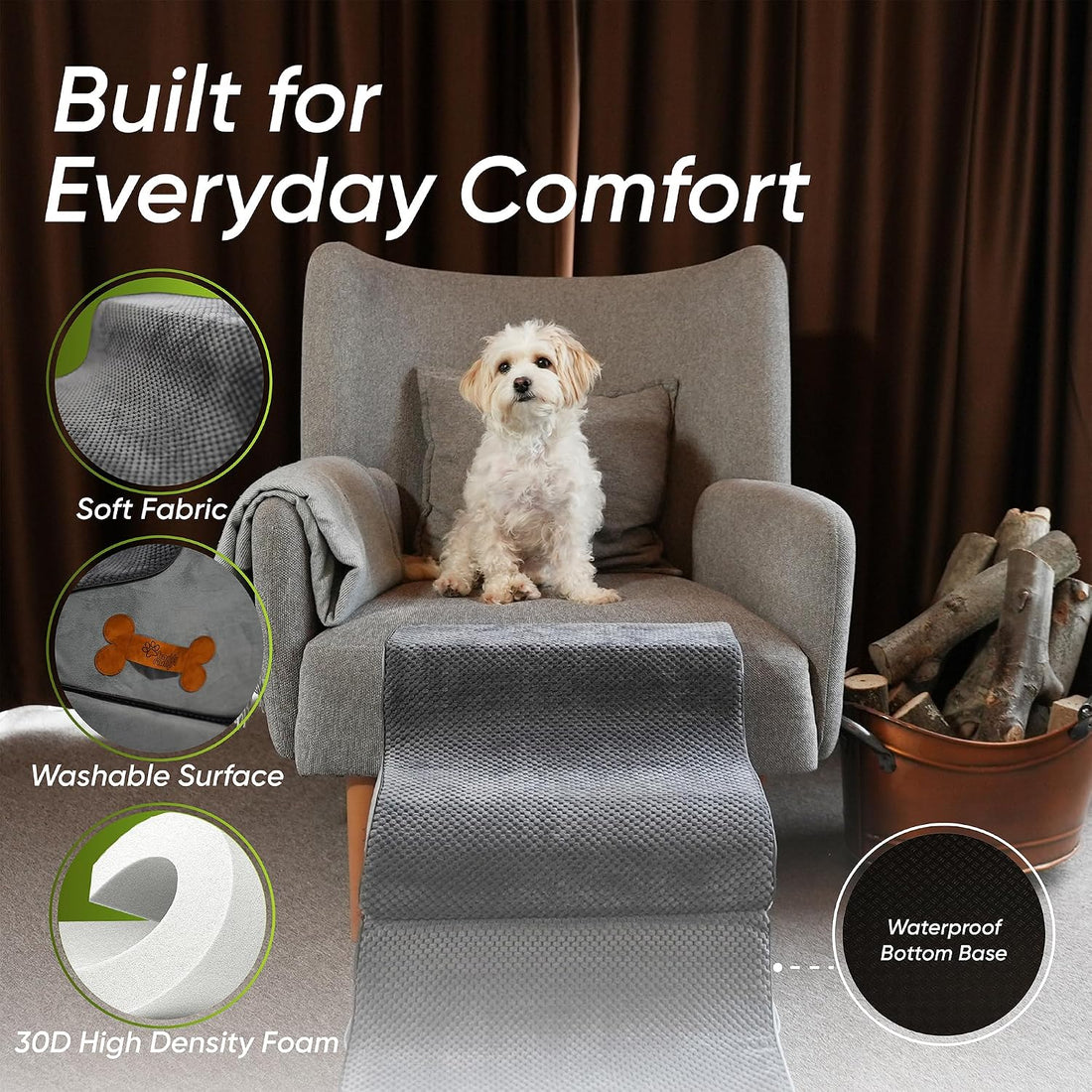 Dog Stairs for Bed & Couch โ BuddyRamp 2-in-1 Foldable Dog Stairs