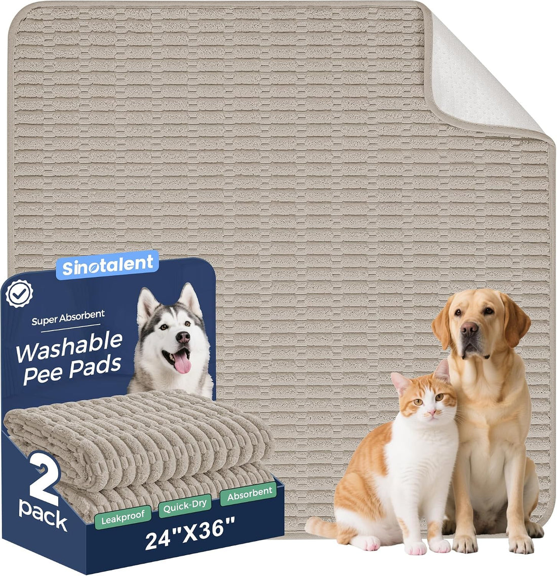 Washable Pee Pads for Dogs Puppy Pad, Cream White 40”x40” 2 Pack