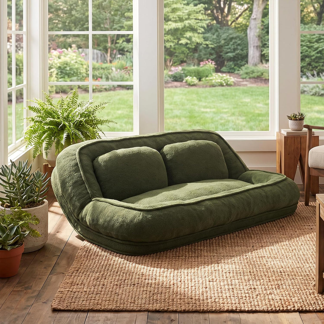 Merax 68.9" Plush Convertible Floor Sofa, Adjustable Pet Bed