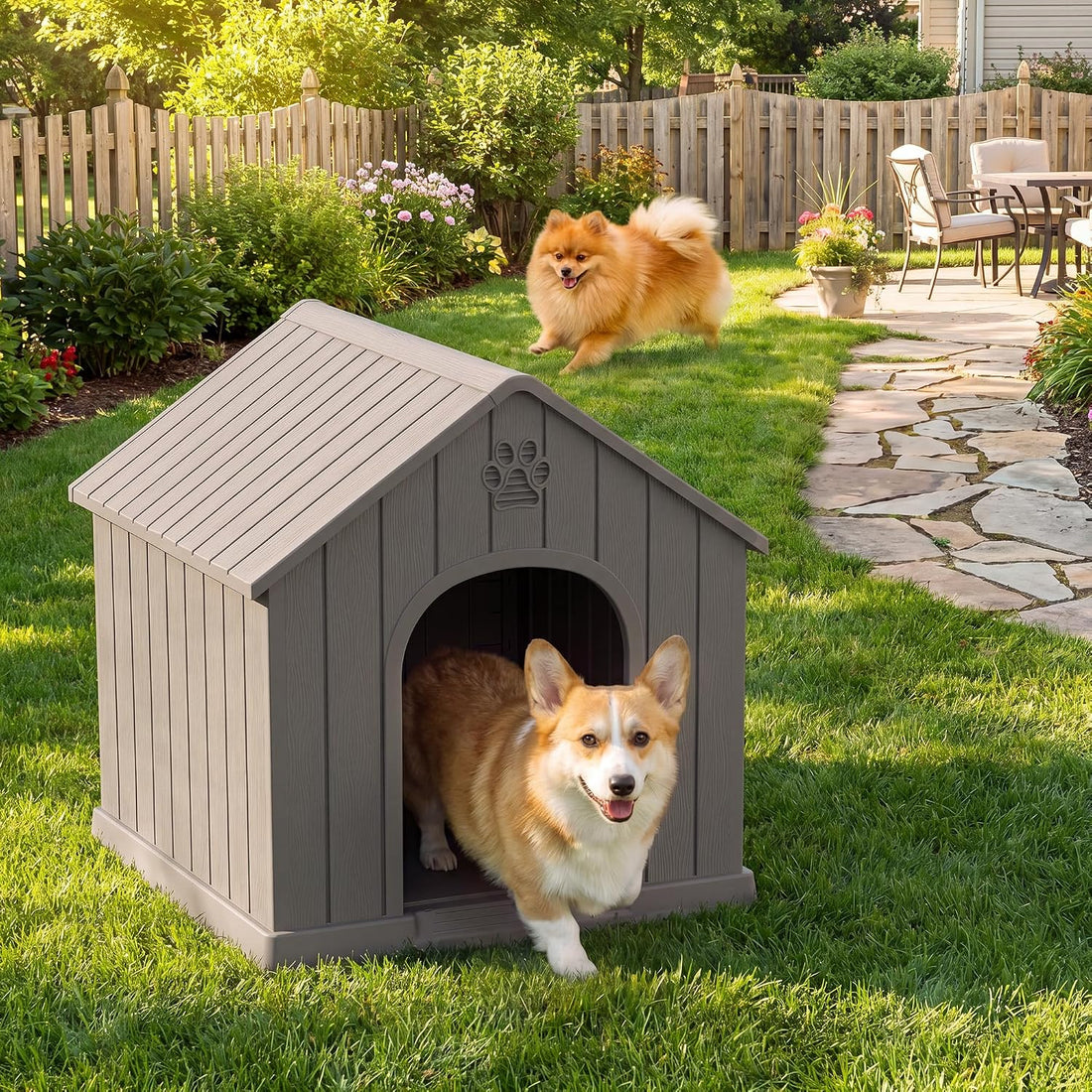 Dog House Outdoor, Plastic Small Dog House-Weatherproof Design