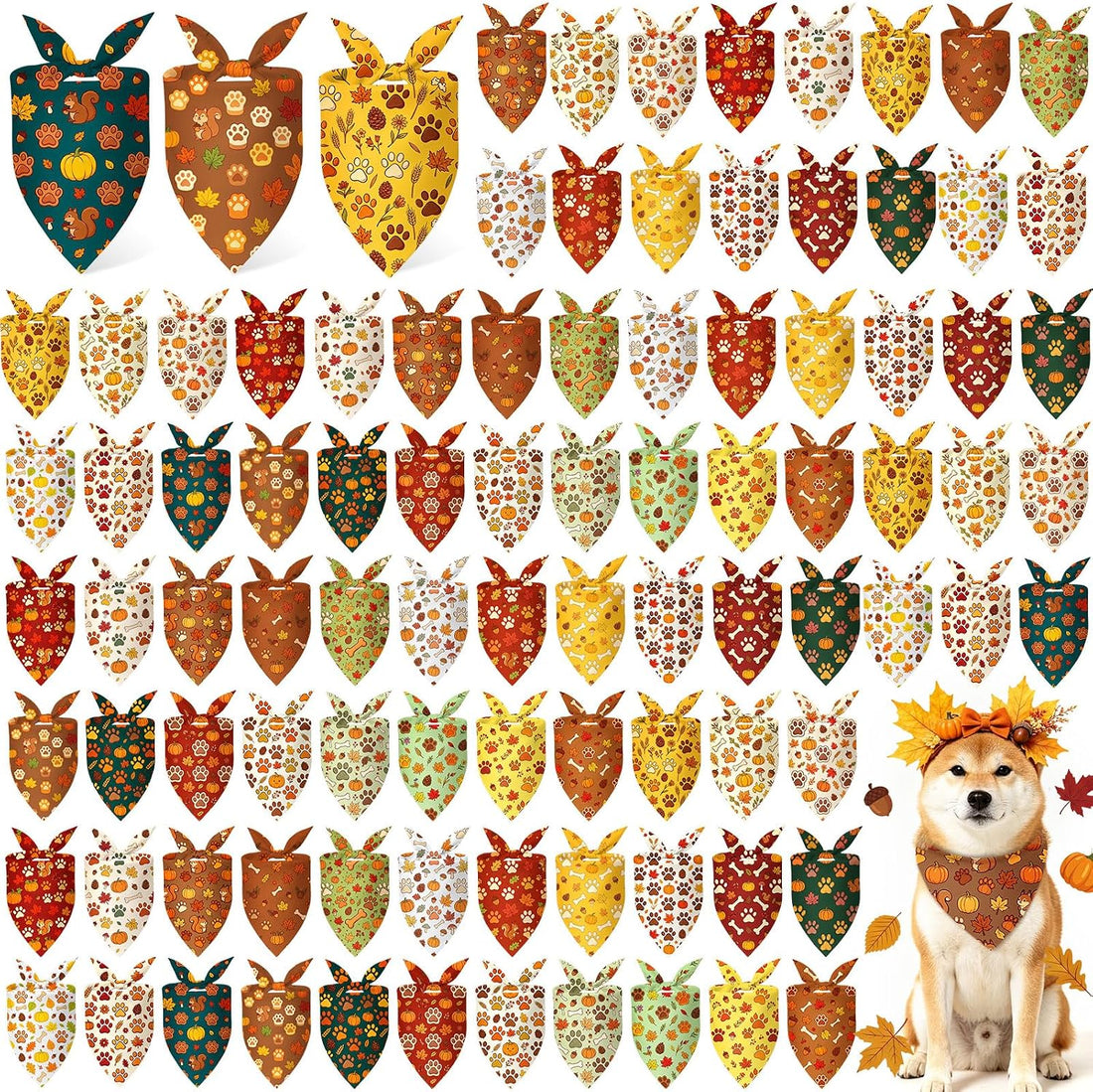 Preboun 100 Pcs Halloween Dog Bandanas Bulk