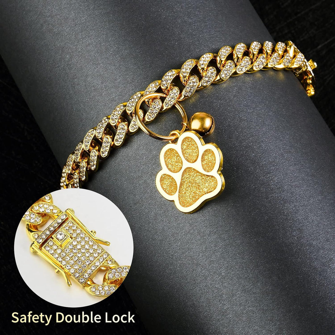 Hillban Cat Collar Diamond Chain Glitter Collar Walking Metal