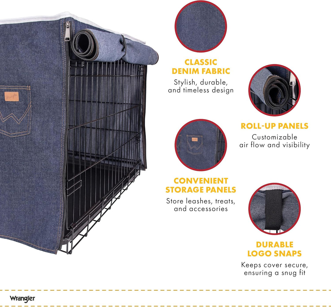 Wrangler Denim Dog Crate Cover for Large Dogs