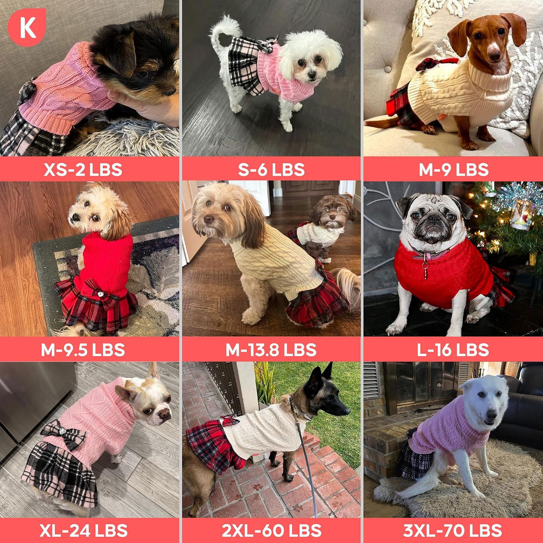 KYEESE Dog Sweater Dress for Small Dogs Turtleneck Thick Knit Pullover