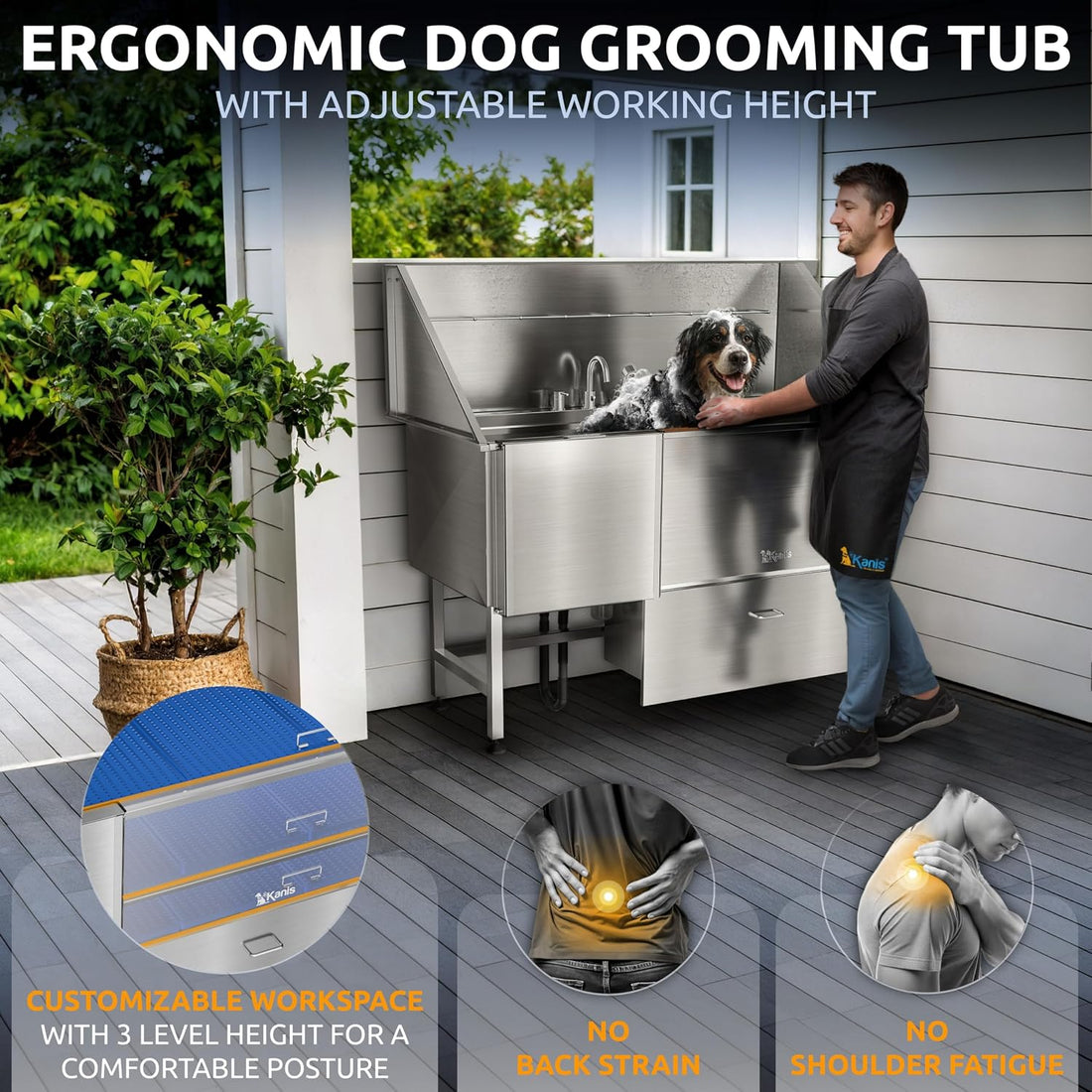 61" Dog Bathing Station, LEFT RAMP + 49" Electric Dog Grooming Table