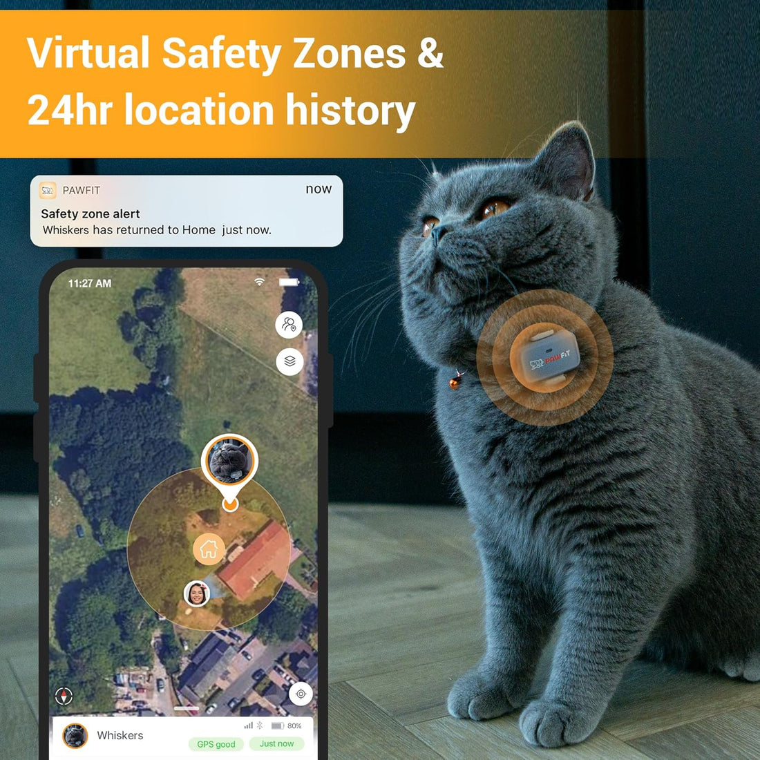 Pawfit Lite 4G GPS Cat Tracker, Live Tracking, Ultra-Light