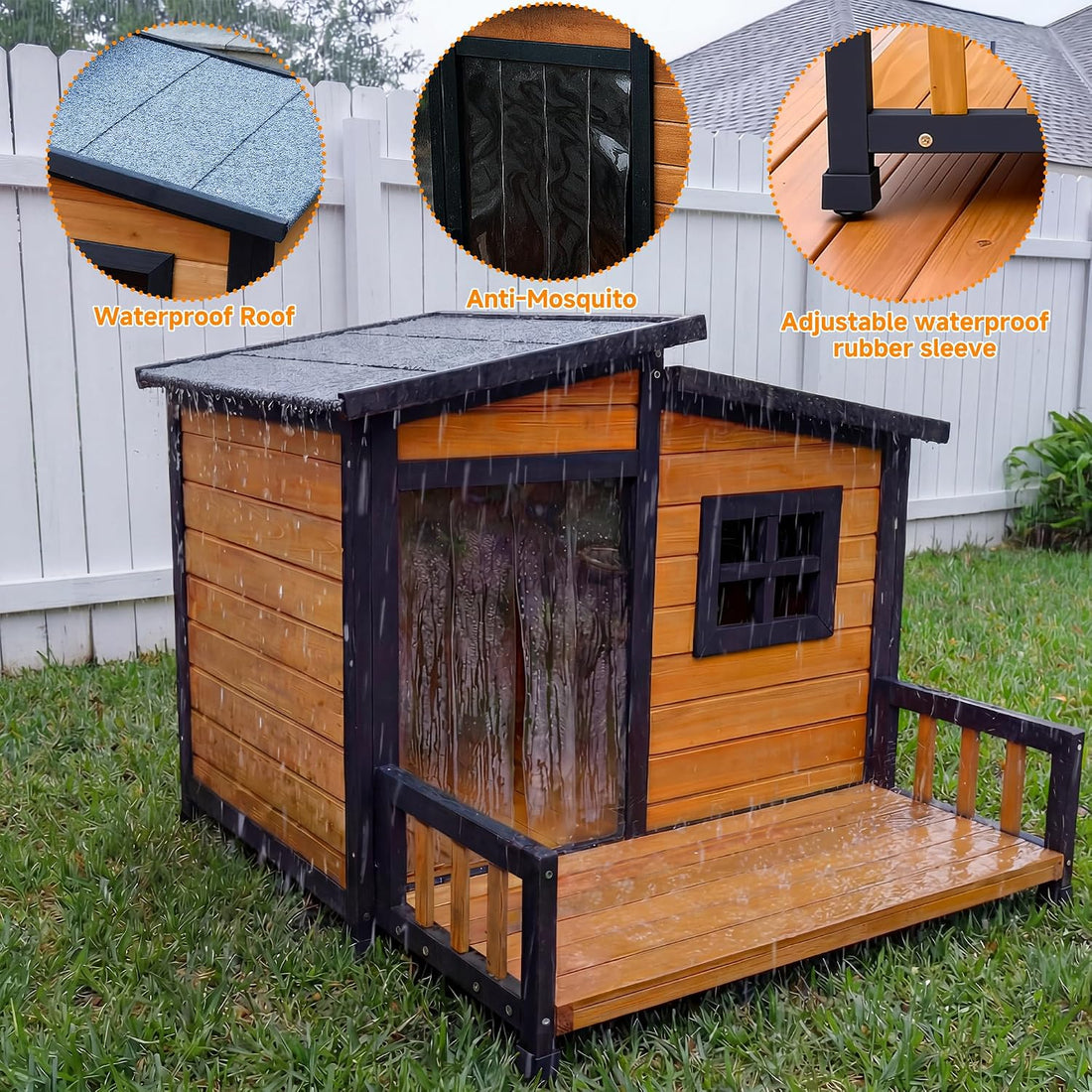 RUNSHED Large Outdoor Dog House W/Elevated Floor, Easy Assembly 39"