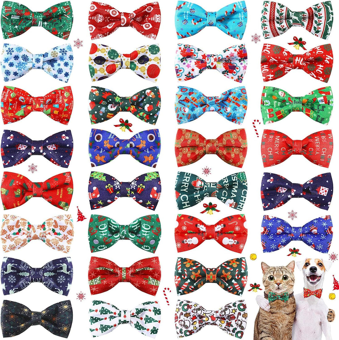 Talltalk 30 Pcs Fall Dog Bow Ties Fall Style, Pet Collar Bows for Cats