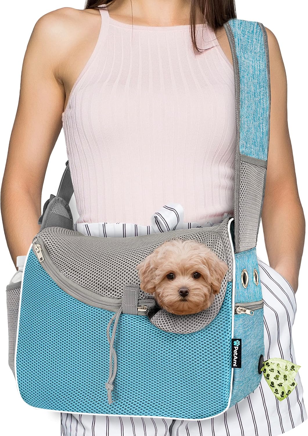 PetAmi Dog Sling Carrier for Small Dog, Hands Free Crossbody Carrier