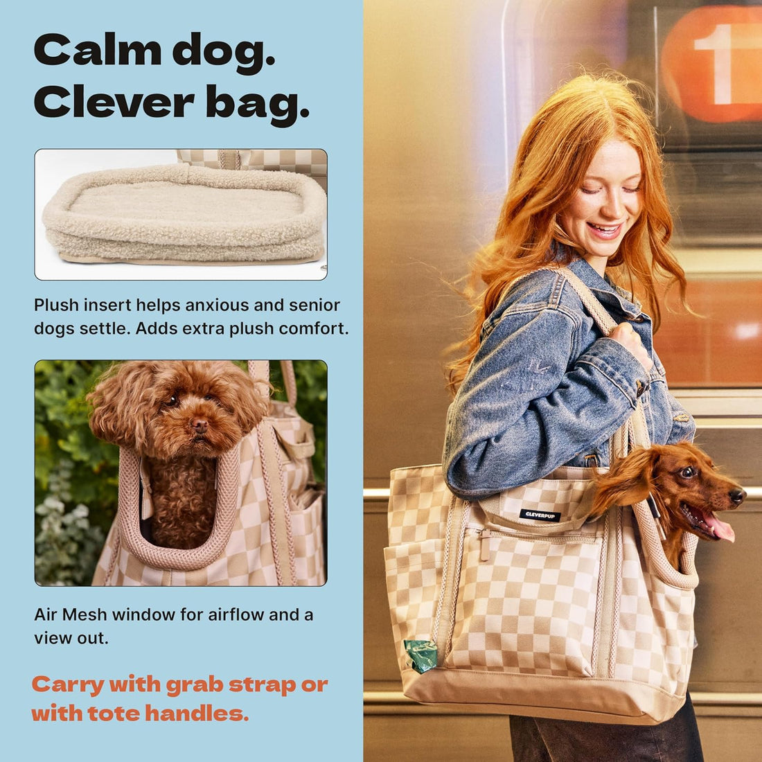 Cleverpup Transit Tote Dog Carrier 4-Piece Set - Medium, Checkerboard
