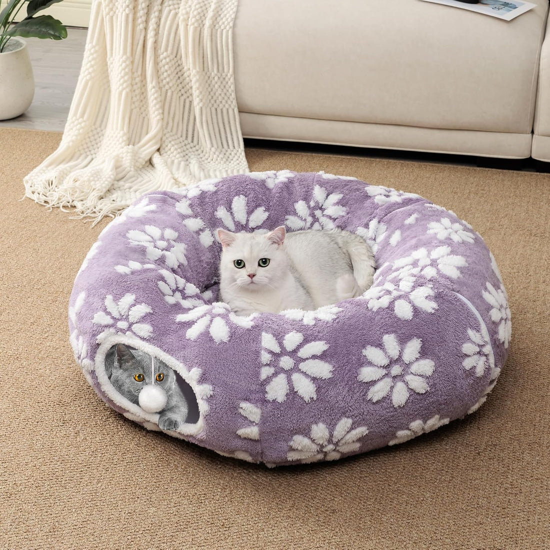 Cute Round Cat Tunnel for Indoor Cats, Purple