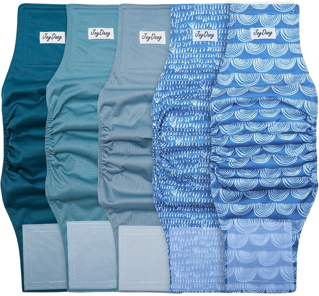 JoyDaog 5 Pack Washable Male Dog Diapers,Reusable Small Dog Belly
