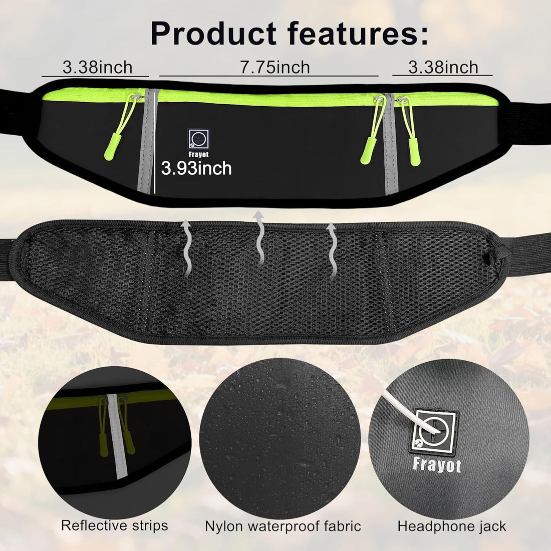 Hands Free Dog Leash with Zipper Pouch, Bungee Waist Leash, Black