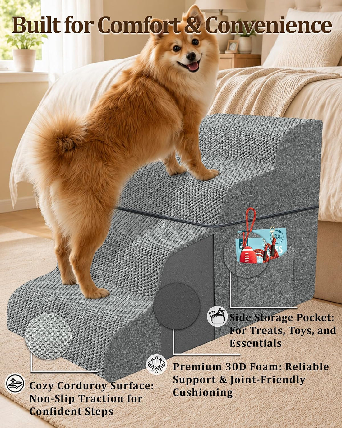 Dog Stairs for Bed,19" H 4 Step Pet Stairs for Small Dogs & Cats