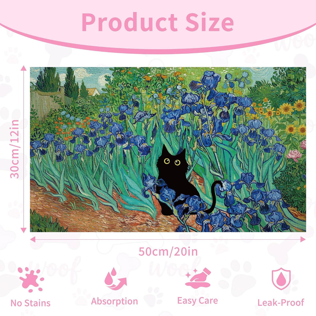 Black Cat Pet Feeding Mat, 12 x 20 Inch