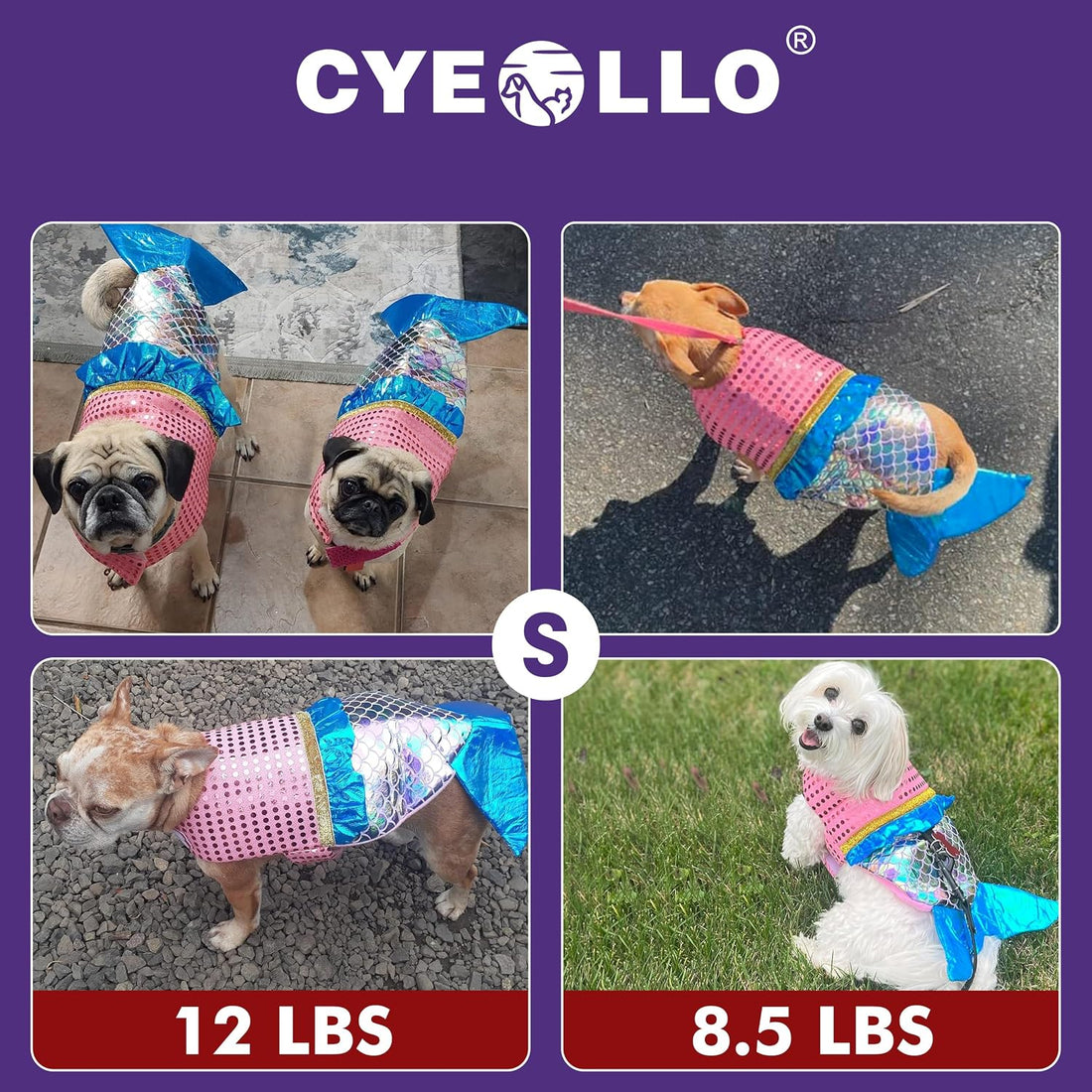 cyeollo Mermaid Dog Halloween Costumes for Small Dogs Holiday Outfit
