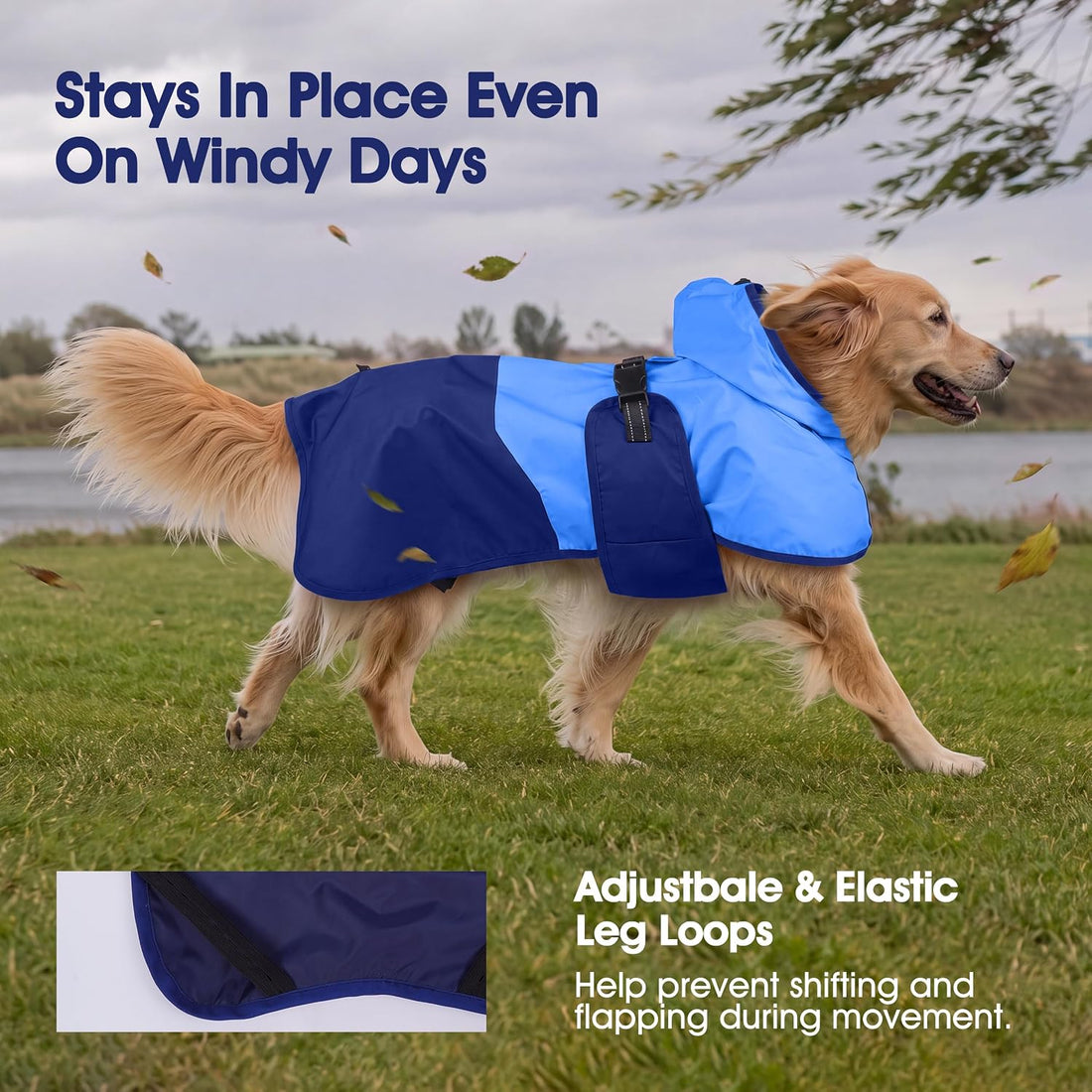 Lelepet Dog Raincoat,Reflective Dog Rain Jacket with Hood,Leash