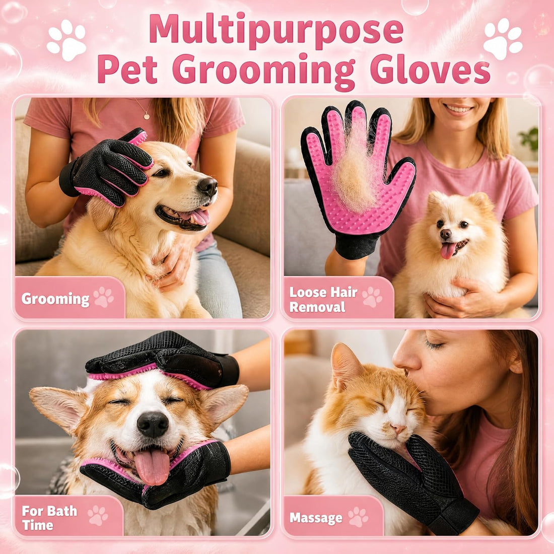 BYETOO Pet Dog Cat Grooming Glove with 261Tips,Gentle Deshedding