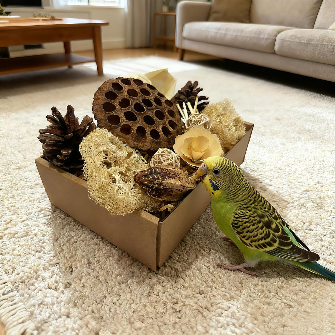 Bird Pet Toys - Lotus Pod Foraging Box, 10 Natural Ingredients