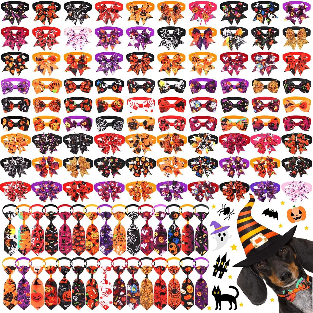 Talltalk 120 Pcs Halloween Dog Bow Tie Collar Set