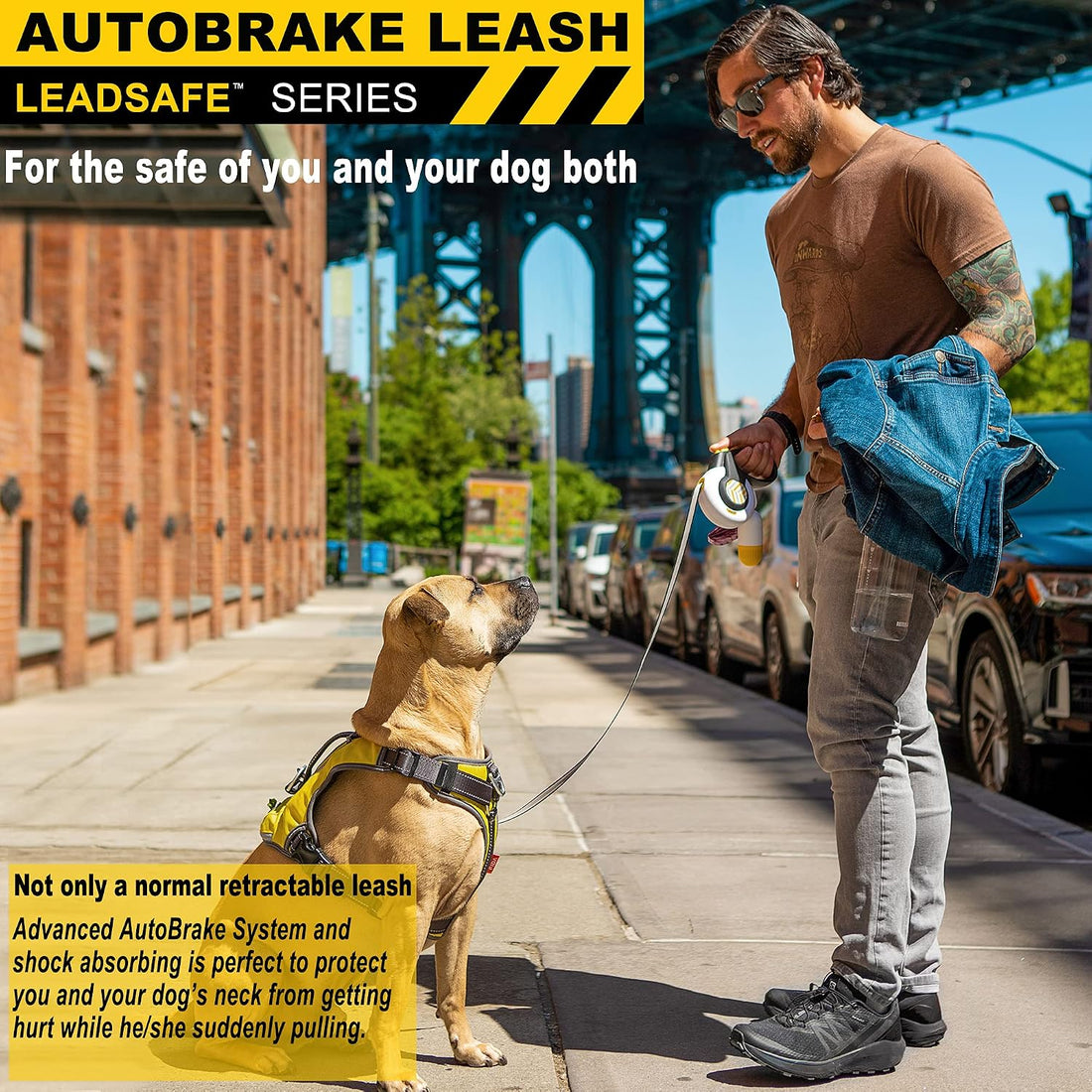 Fida AutoBrake Heavy Duty Retractable Dog Leash, 16 ft