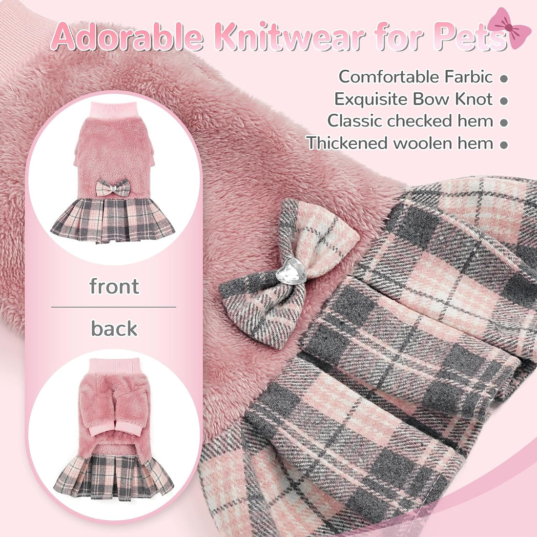 YUDODO Fleece Small Dog Sweater Dress with Bowtie