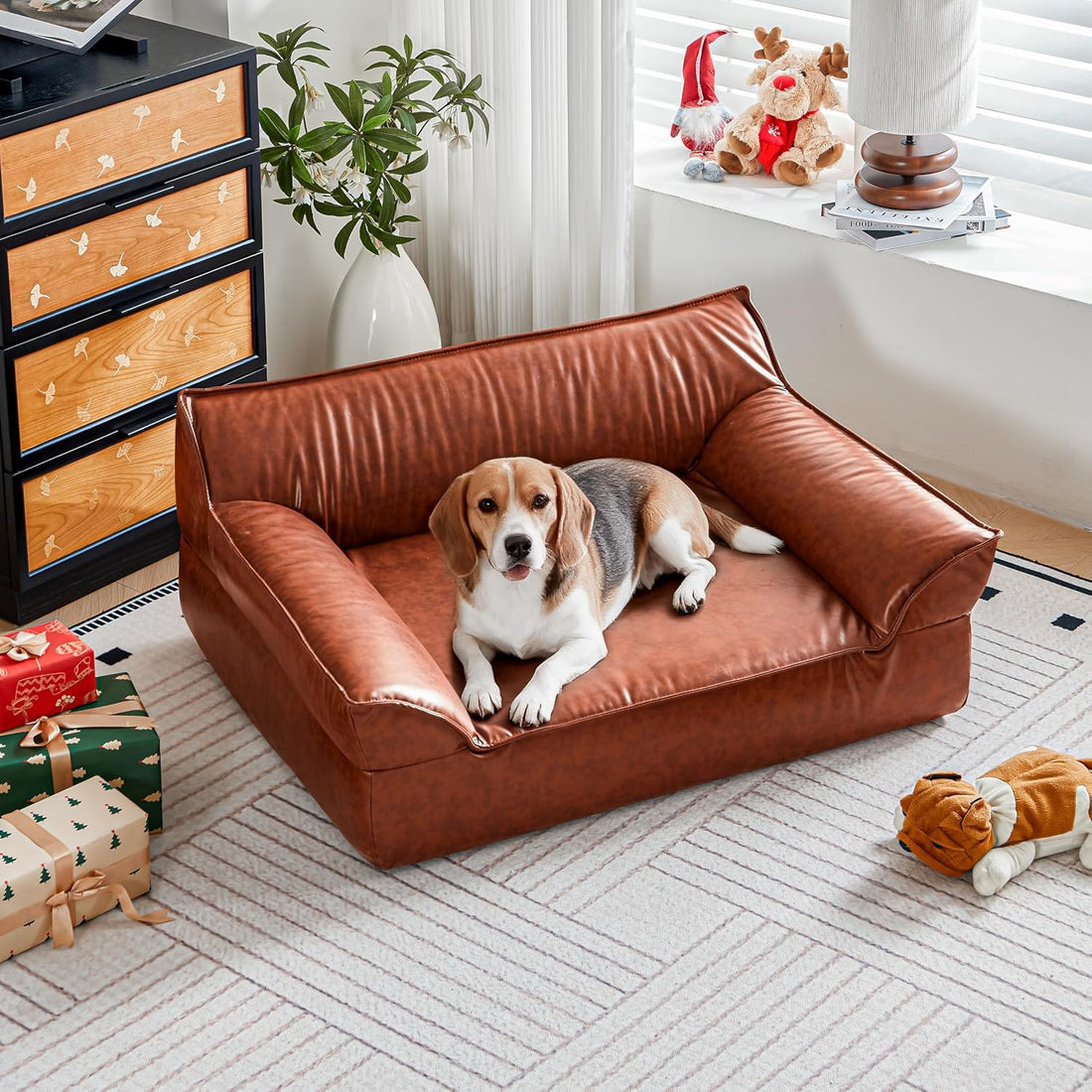 Large Leather Dog Sofa Pet Couch Bed for Medium and Large Dogs Under