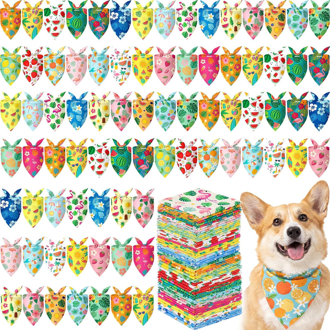 50 Pcs Halloween Dog Bandanas Bulk, Pumpkin Ghost Bat Skull Pattern