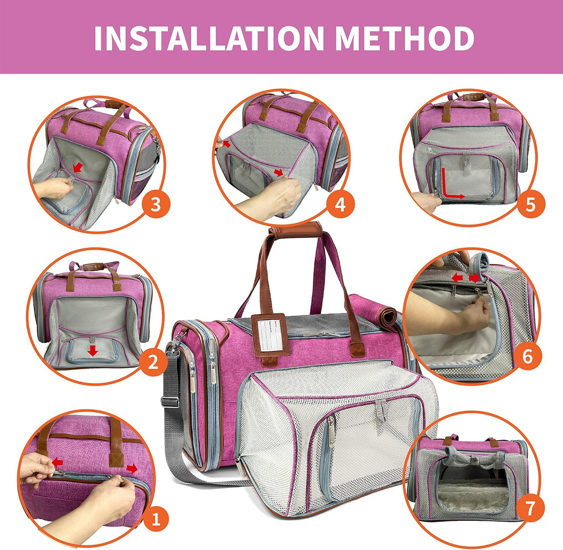 Mr. Peanut's Gold Series Big Apple XL Expandable Airline Capable Soft Sided Pet Carrier, Premium Brand Self Locking Zippers, Plush Faux Fleece Bedding with a Sturdy Plywood Base (Rosa Red)