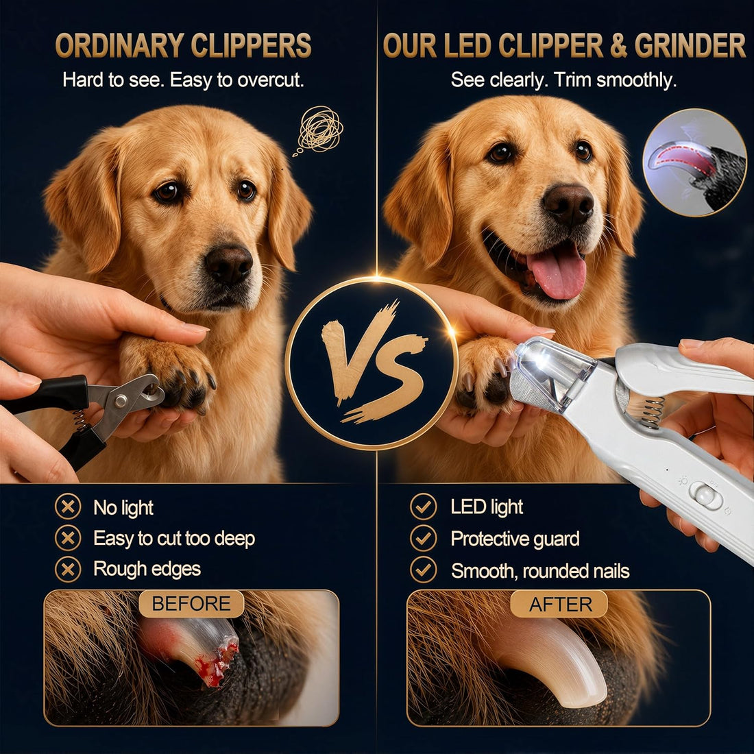 Dog Nail Clippers & Grinder with LED
