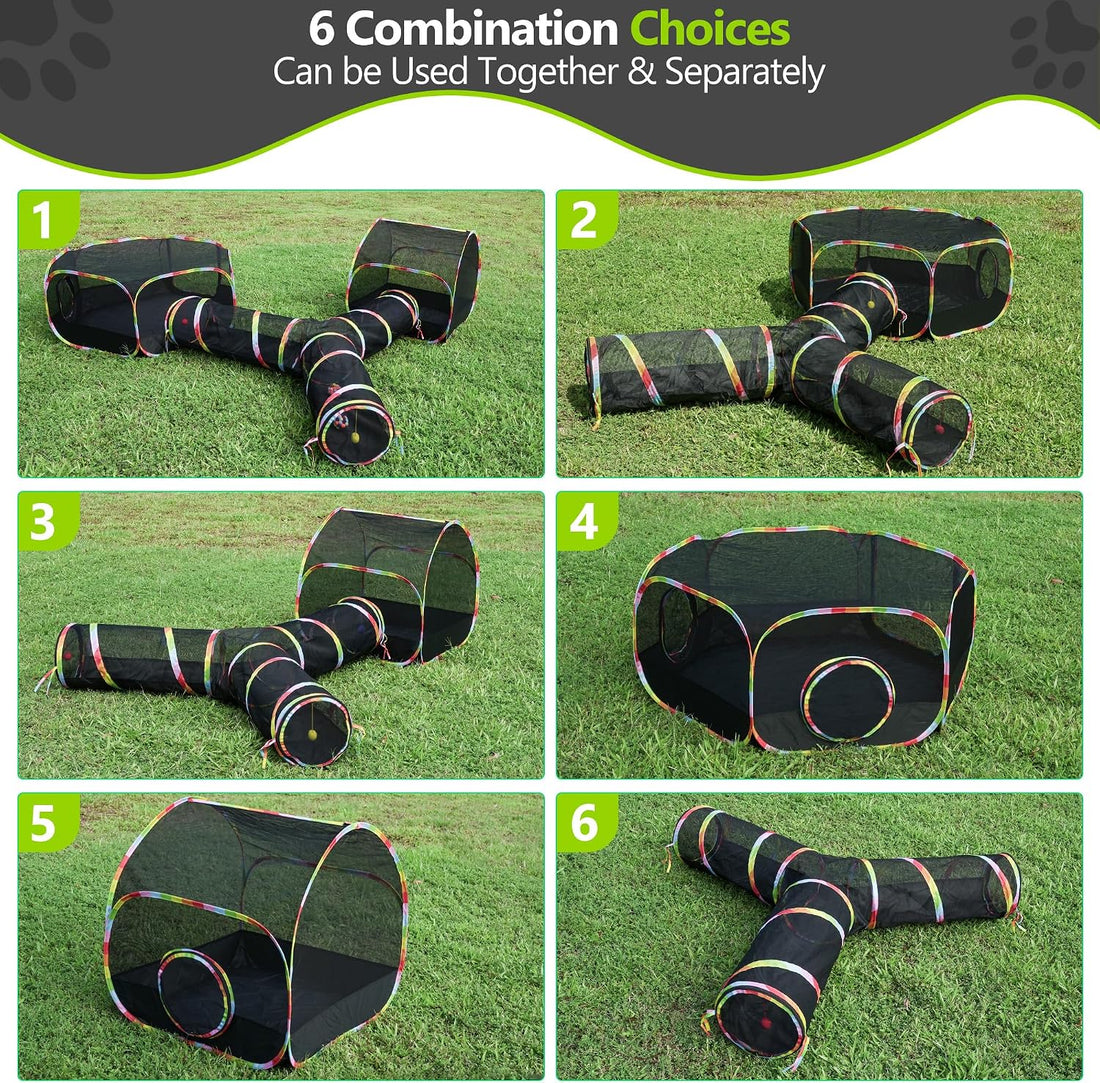 Outdoor Cat Enclosure Catio with Pop-Up Tunnel for Indoor Cats