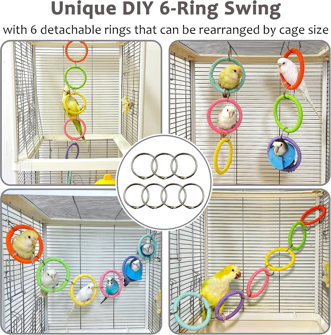 6-Ring Bird Swing Toy for Cage, DIY Cotton Rope for Parrot Soft Grip