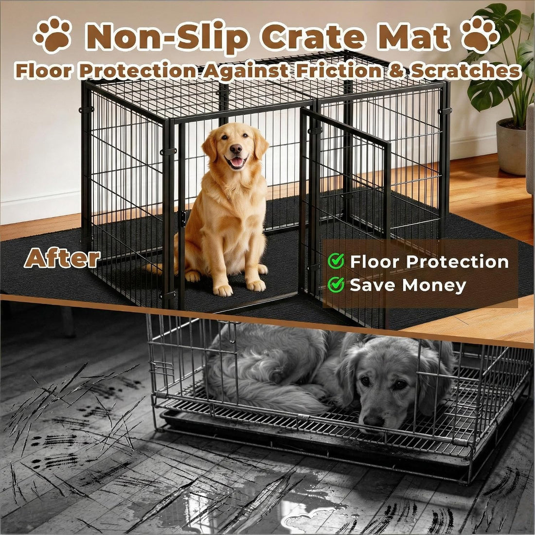 Dog Crate Mat, 24 in X 36 in Dog Playpen Mat Rubber Kennel Mat Extra