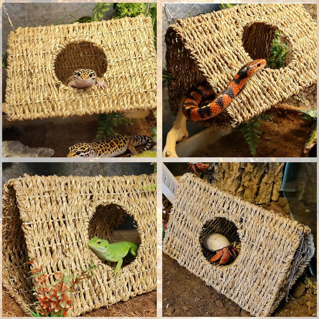 Hanging Reptile Hide Cave,Natural Seagrass Bearded Dragon Hammock