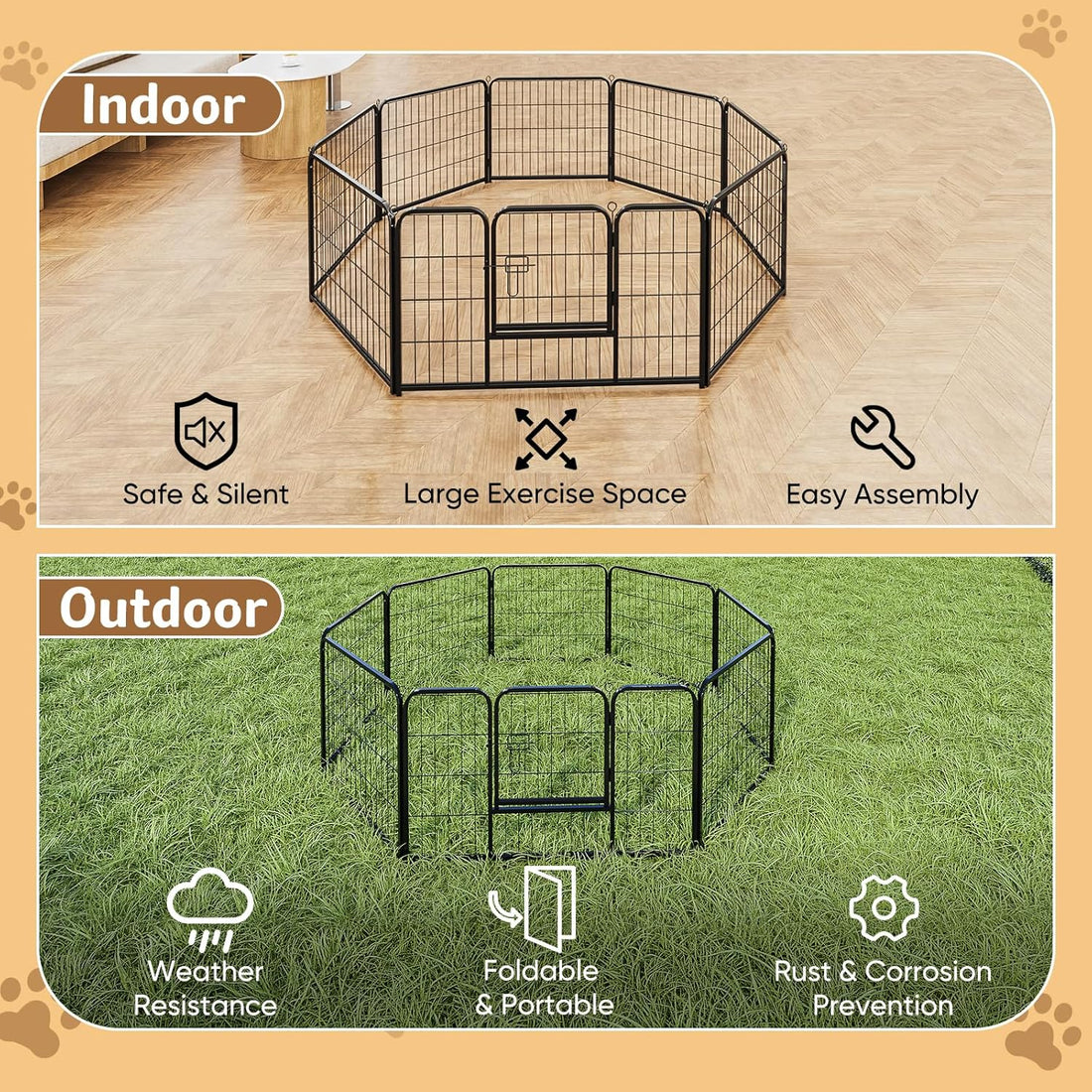 DUMOS Dog Playpen Indoor, Metal 32 Inch 8 Panels Foldable Pet Fence