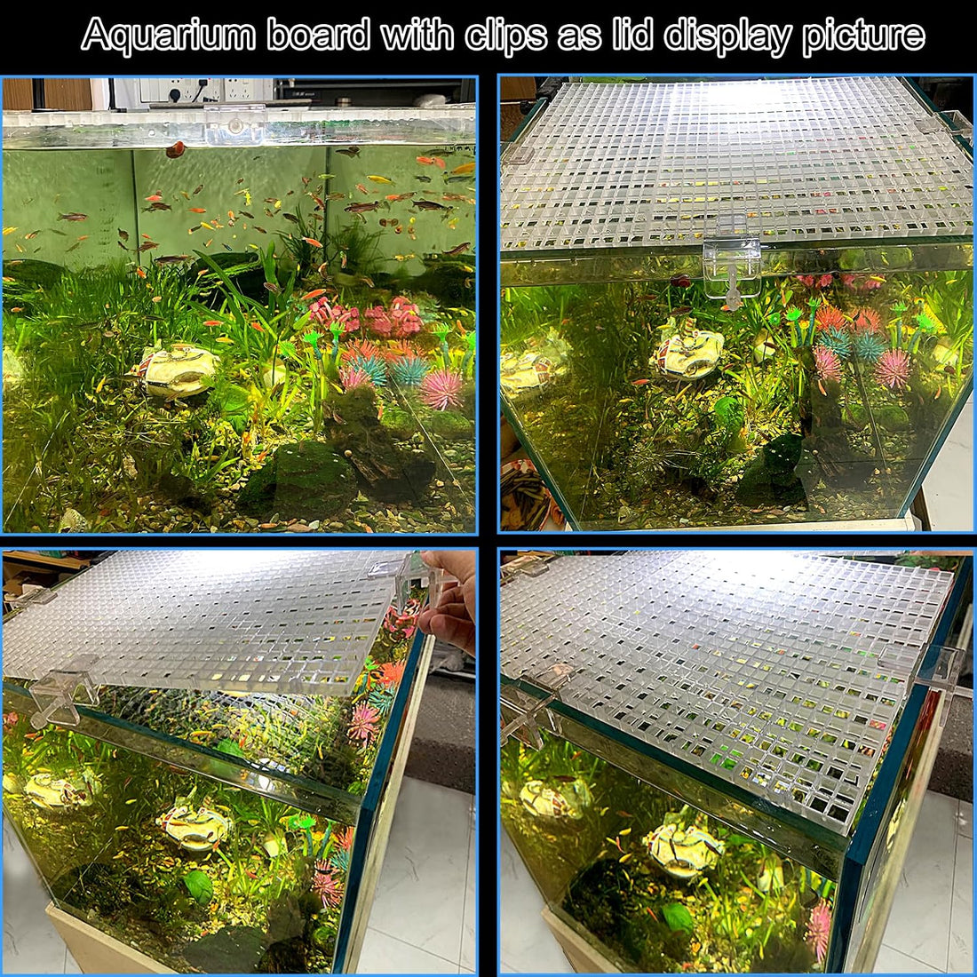 4 Aquarium lid Hood Fish Tank top Cover Terrarium lid Plastic Grid